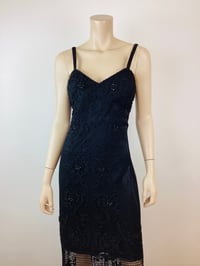 Image 2 of Vintage 1990s Y2K Black Embroidered & Beaded Crochet Slip Dress
