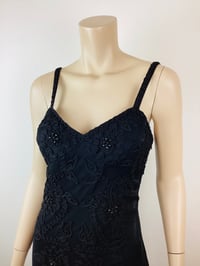 Image 3 of Vintage 1990s Y2K Black Embroidered & Beaded Crochet Slip Dress