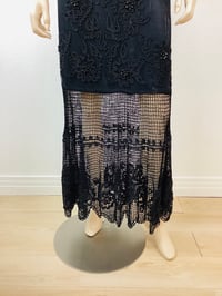 Image 4 of Vintage 1990s Y2K Black Embroidered & Beaded Crochet Slip Dress
