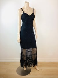 Image 5 of Vintage 1990s Y2K Black Embroidered & Beaded Crochet Slip Dress