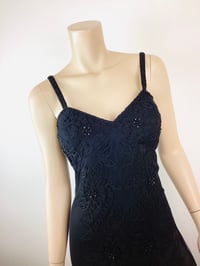 Image 6 of Vintage 1990s Y2K Black Embroidered & Beaded Crochet Slip Dress