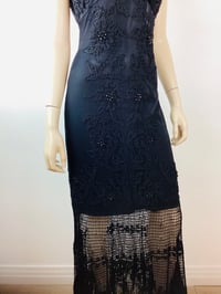 Image 7 of Vintage 1990s Y2K Black Embroidered & Beaded Crochet Slip Dress
