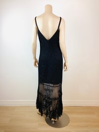 Image 9 of Vintage 1990s Y2K Black Embroidered & Beaded Crochet Slip Dress