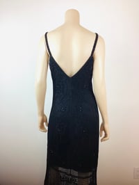 Image 10 of Vintage 1990s Y2K Black Embroidered & Beaded Crochet Slip Dress