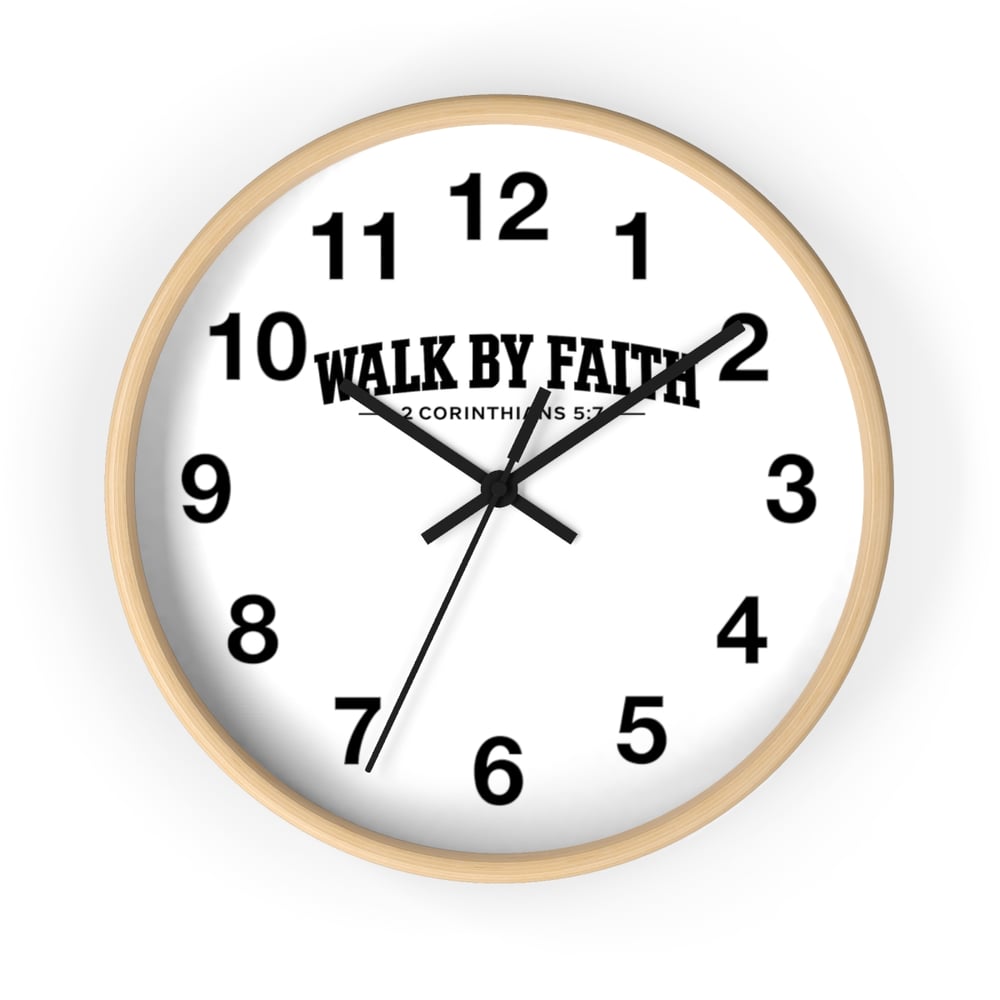 Image of Walk By Faith Wall Clock — Inspirational Christian Home Clock (2 Corinthians 5:7)