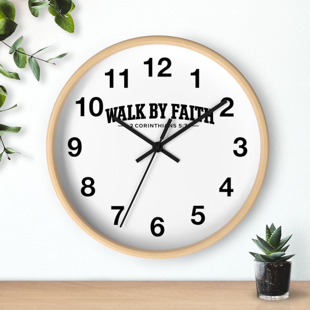 Image of Walk By Faith Wall Clock — Inspirational Christian Home Clock (2 Corinthians 5:7)