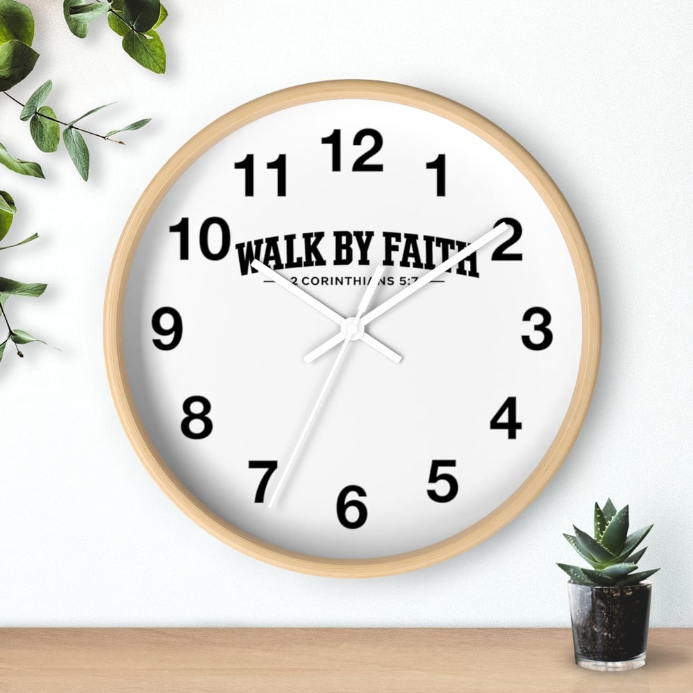 Image of Walk By Faith Wall Clock — Inspirational Christian Home Clock (2 Corinthians 5:7)