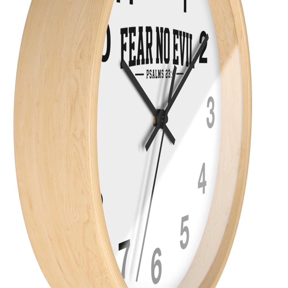 Image of Wall Clock — "Fear No Evil" Psalm 23:4 Inspirational Bible Verse Decorative Clock