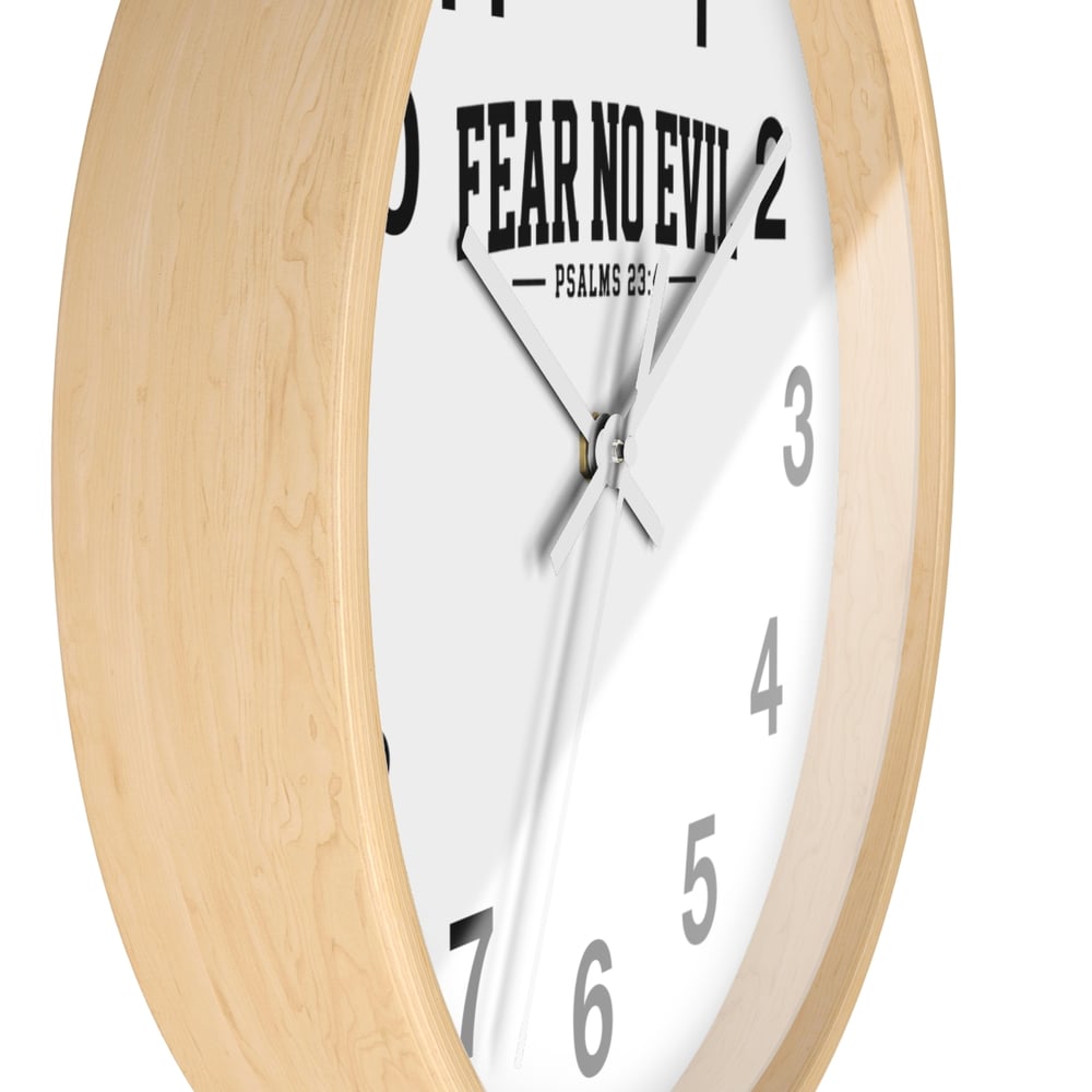 Image of Wall Clock — "Fear No Evil" Psalm 23:4 Inspirational Bible Verse Decorative Clock