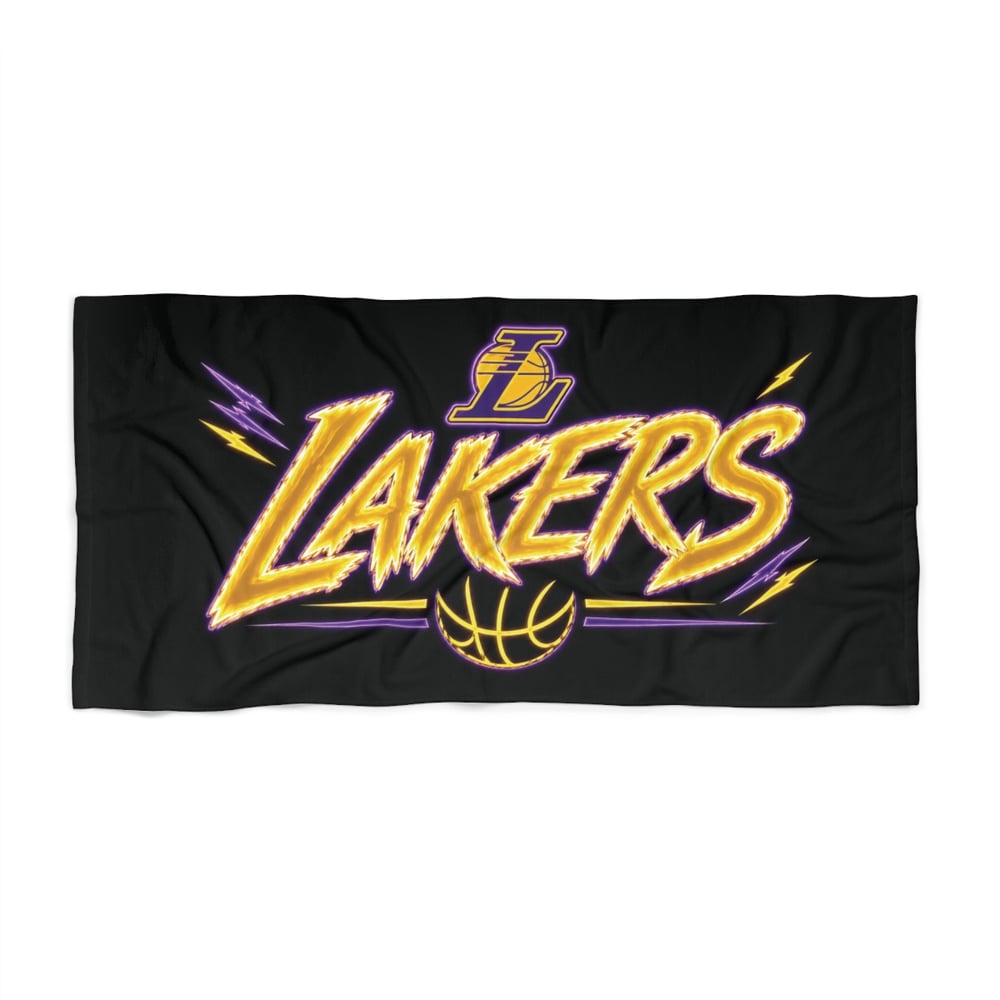 Image of Lakers Graphic Beach Towel — Bold Purple & Gold Basketball Logo