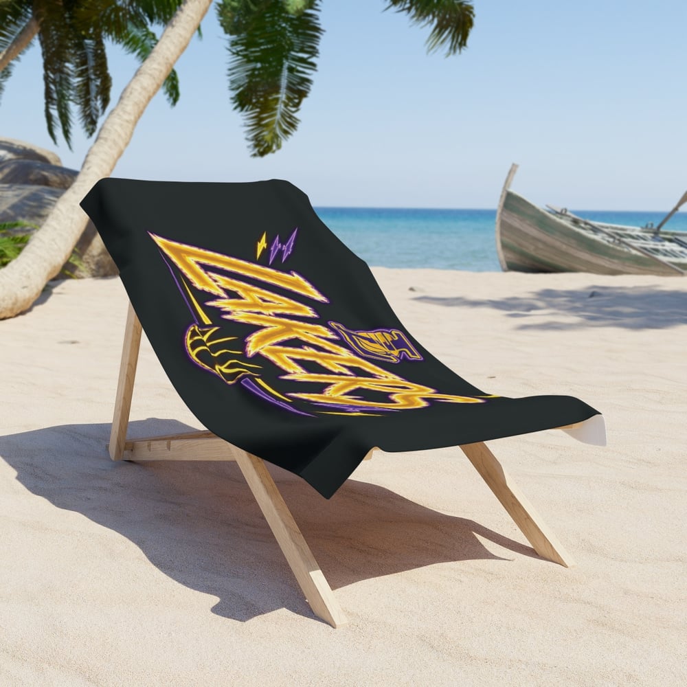 Image of Lakers Graphic Beach Towel — Bold Purple & Gold Basketball Logo