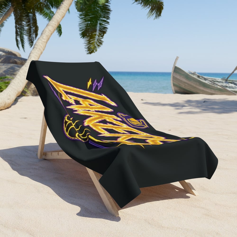 Image of Lakers Graphic Beach Towel — Bold Purple & Gold Basketball Logo