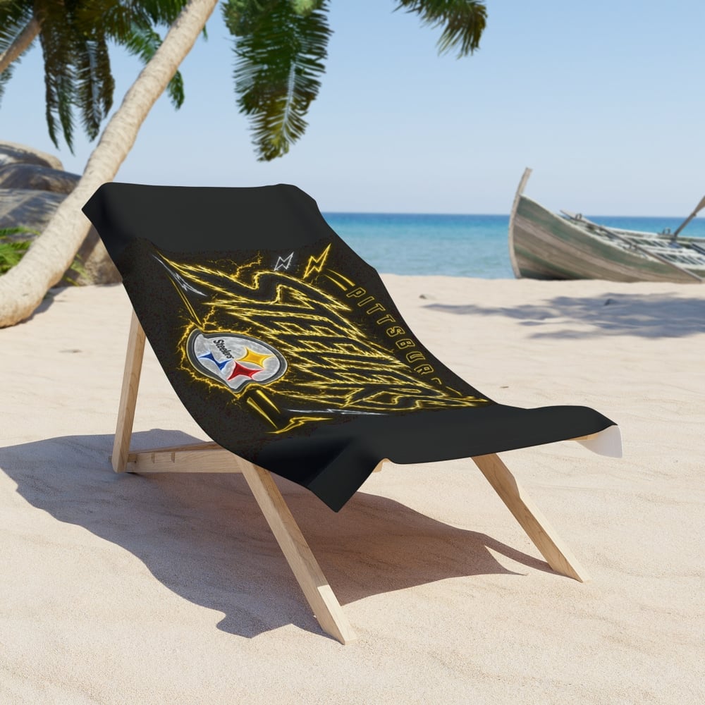 Image of Pittsburgh Steelers Lightning Logo Beach Towel