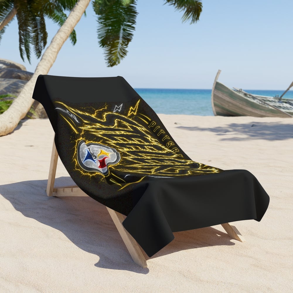 Image of Pittsburgh Steelers Lightning Logo Beach Towel