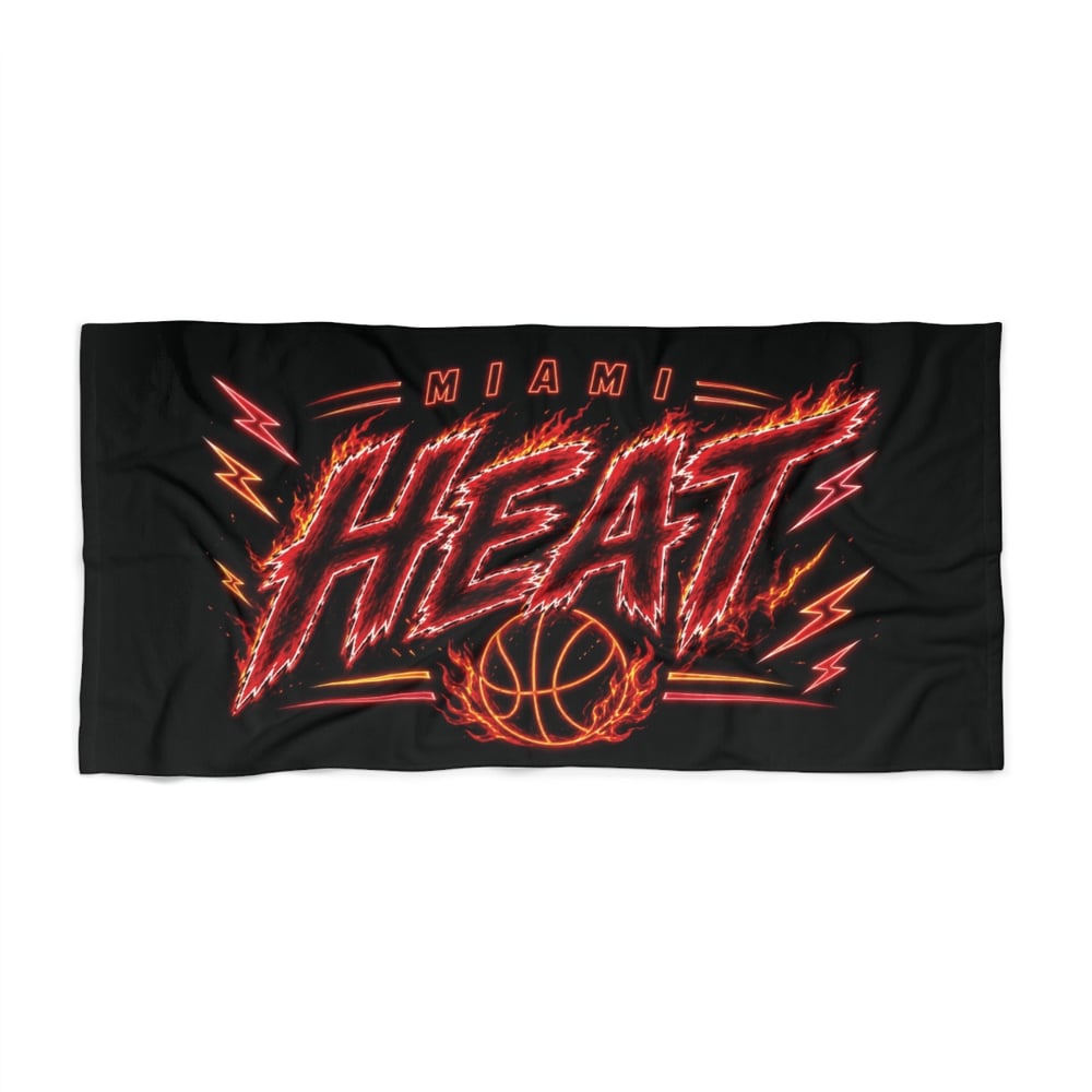 Image of Miami Heat Flame Logo Beach Towel — Basketball Team Fan Towel