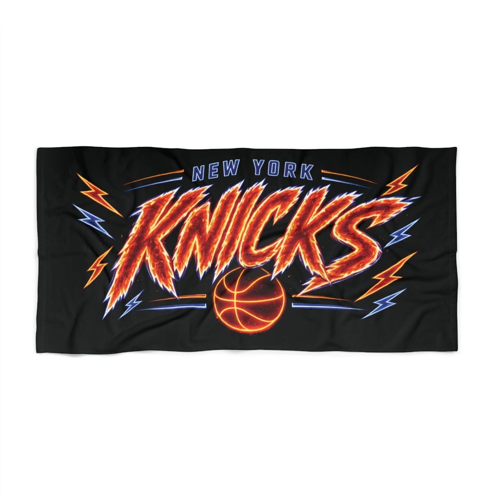 Image of New York Knicks Flame Logo Beach Towel — Basketball Fan Beach Towel
