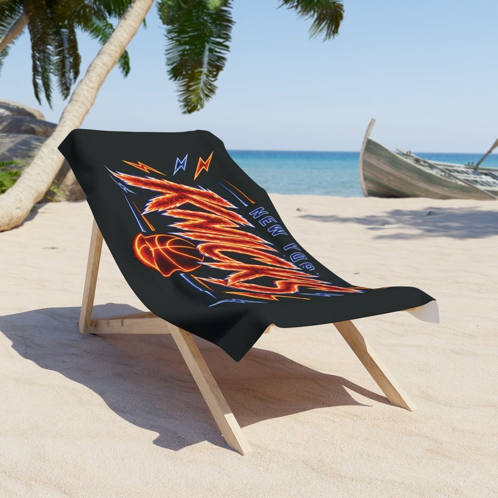 Image of New York Knicks Flame Logo Beach Towel — Basketball Fan Beach Towel