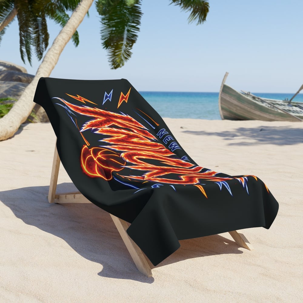 Image of New York Knicks Flame Logo Beach Towel — Basketball Fan Beach Towel
