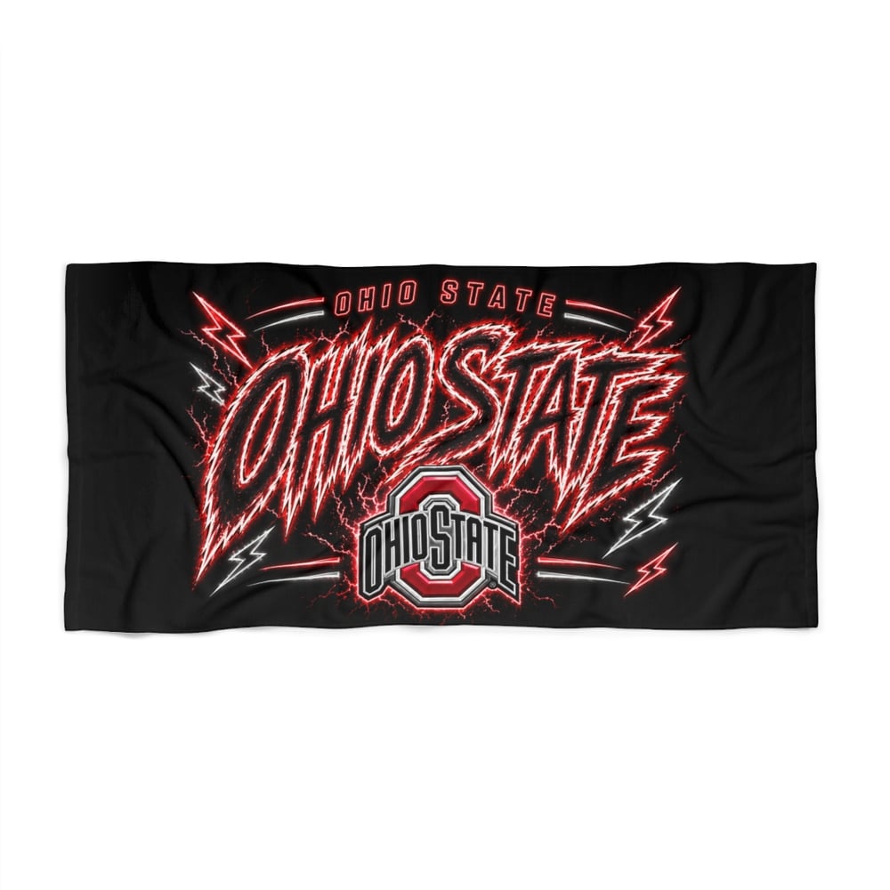 Image of Ohio State Lightning Beach Towel - Red Neon Buckeyes Logo