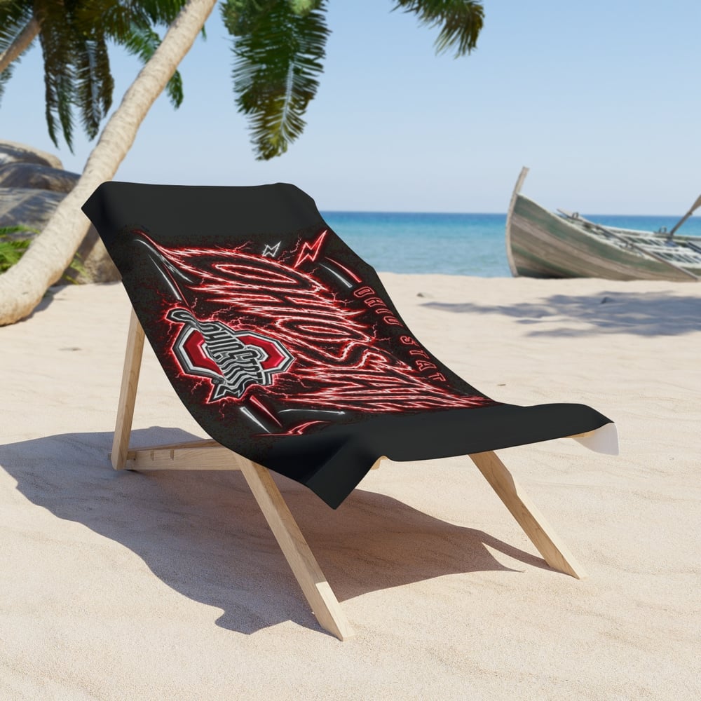 Image of Ohio State Lightning Beach Towel - Red Neon Buckeyes Logo