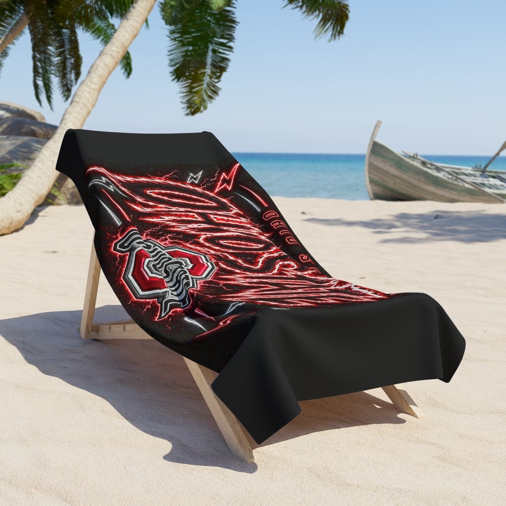 Image of Ohio State Lightning Beach Towel - Red Neon Buckeyes Logo