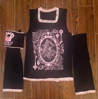 Image 1 of black x pink cobweb print cutsew tank w/ detachable arm warmers