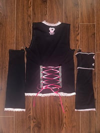 Image 2 of black x pink cobweb print cutsew tank w/ detachable arm warmers