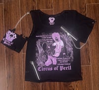 Image 1 of black x purple "perilous heart" print punky cutsew