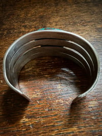 Image 8 of WL&A Handmade Old Style Heavy Ingot Gem Webbed Pilot Mtn Turquoise Row Cuff - 7.25 to 7.5" Wrist
