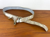 Image 5 of Vintage 1980s Brass Cowskull Crystal Embellished Leather Studded Belt by Chad Calvin