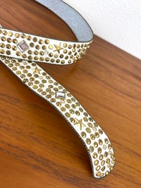 Image 6 of Vintage 1980s Brass Cowskull Crystal Embellished Leather Studded Belt by Chad Calvin