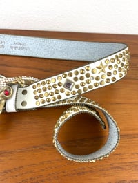 Image 10 of Vintage 1980s Brass Cowskull Crystal Embellished Leather Studded Belt by Chad Calvin