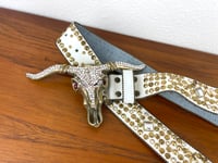 Image 3 of Copy of Vintage 1980s Brass Cowskull Crystal Embellished Leather Studded Belt by Chad Calvin
