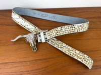 Image 4 of Copy of Vintage 1980s Brass Cowskull Crystal Embellished Leather Studded Belt by Chad Calvin
