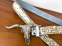 Image 5 of Copy of Vintage 1980s Brass Cowskull Crystal Embellished Leather Studded Belt by Chad Calvin