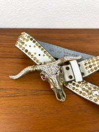 Image 9 of Copy of Vintage 1980s Brass Cowskull Crystal Embellished Leather Studded Belt by Chad Calvin