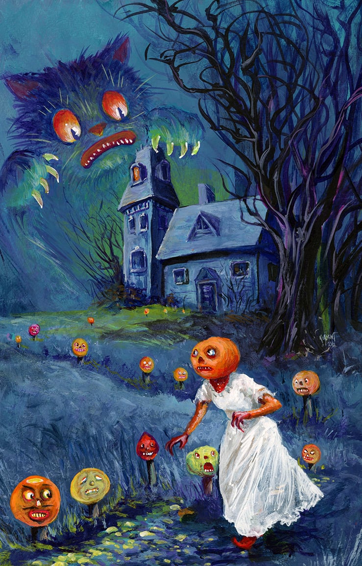 Image of The May 2026 Shiverbones Halloween Postcard "Dark Mansion of Forbidden Cats" 