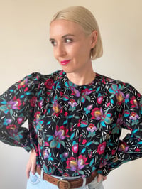 Image 2 of  Vintage Joseph Ho Long Sleeve Silk Floral Blouse