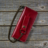 Image 1 of Long Wallet-Red/Black/Antique Brass