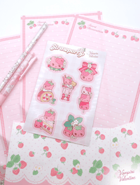 Image 1 of Strawpurry Strawberry Kitten Pink Cat Glossy Sticker Sheet