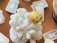 Handcrafted Copper w/ 24K Gold Plated Incense Ball Pendant Natural Gemstones 55g