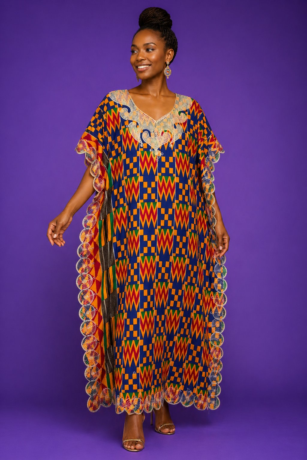 Image of Samia Kente Print Embroidered Ankara Kaftan