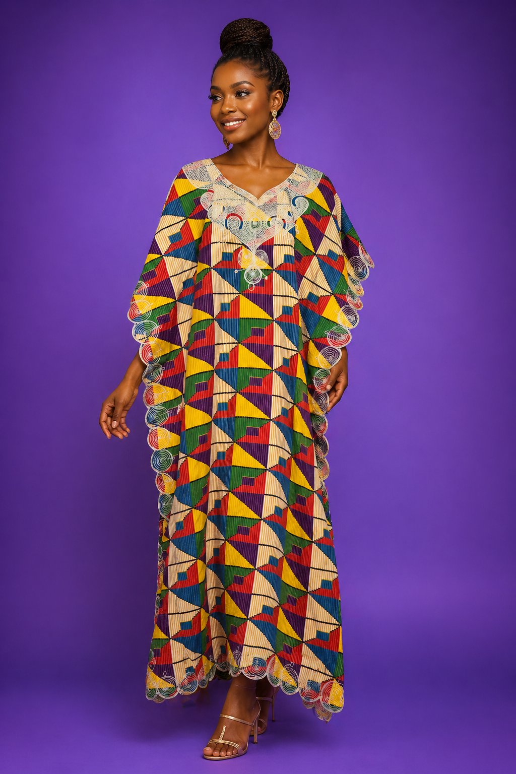 Image of Zenator Kente Print Embroidered Ankara Kaftan