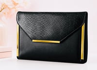 Image 3 of Black Aldo Envelope Clutch with Gold Bar Accent
