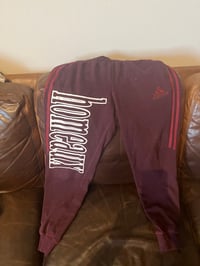 Image 2 of **UPCYCLED**S MAROON ADIDAS SWEATPANTS "HOMEAUX" VERTICAL YT INK