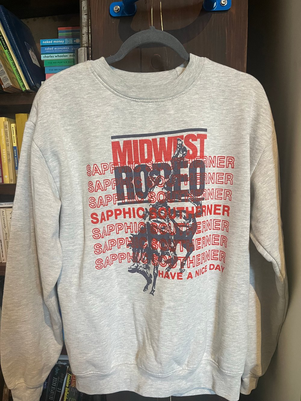 **UPCYCLED**M GREY SWEATER "SAPPHIC SOUTHERNER" REPEATING