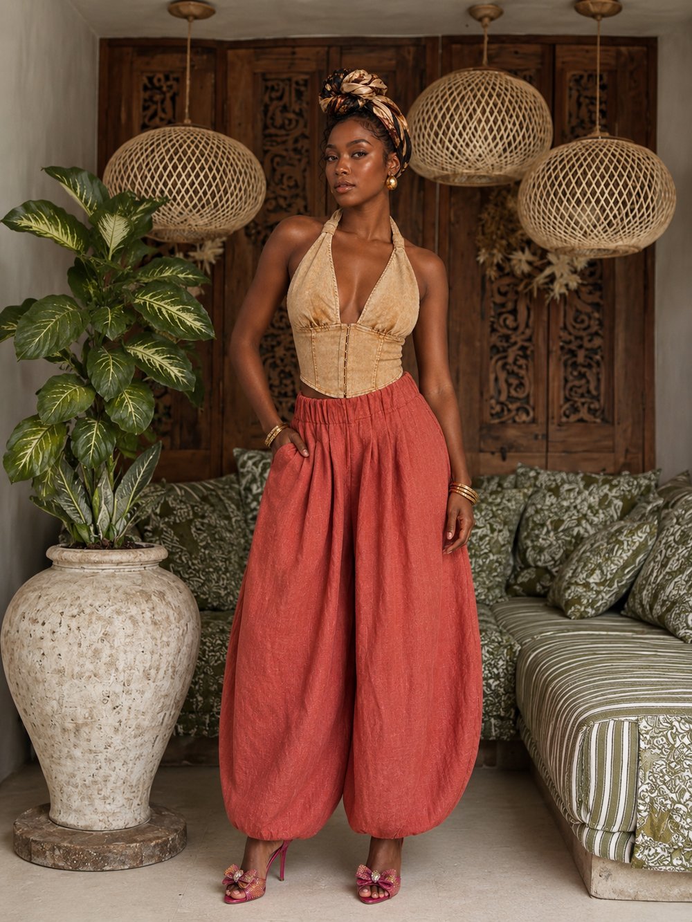 Image of The “Soft Statement” Denim Halter Corset Top