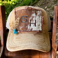 Image 1 of Custom Initial Cowhide Trucker Hat