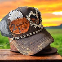 Image 3 of 2 Wheels 1 Love Harley Trucker Hat