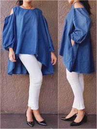 Denim cold shoulder top